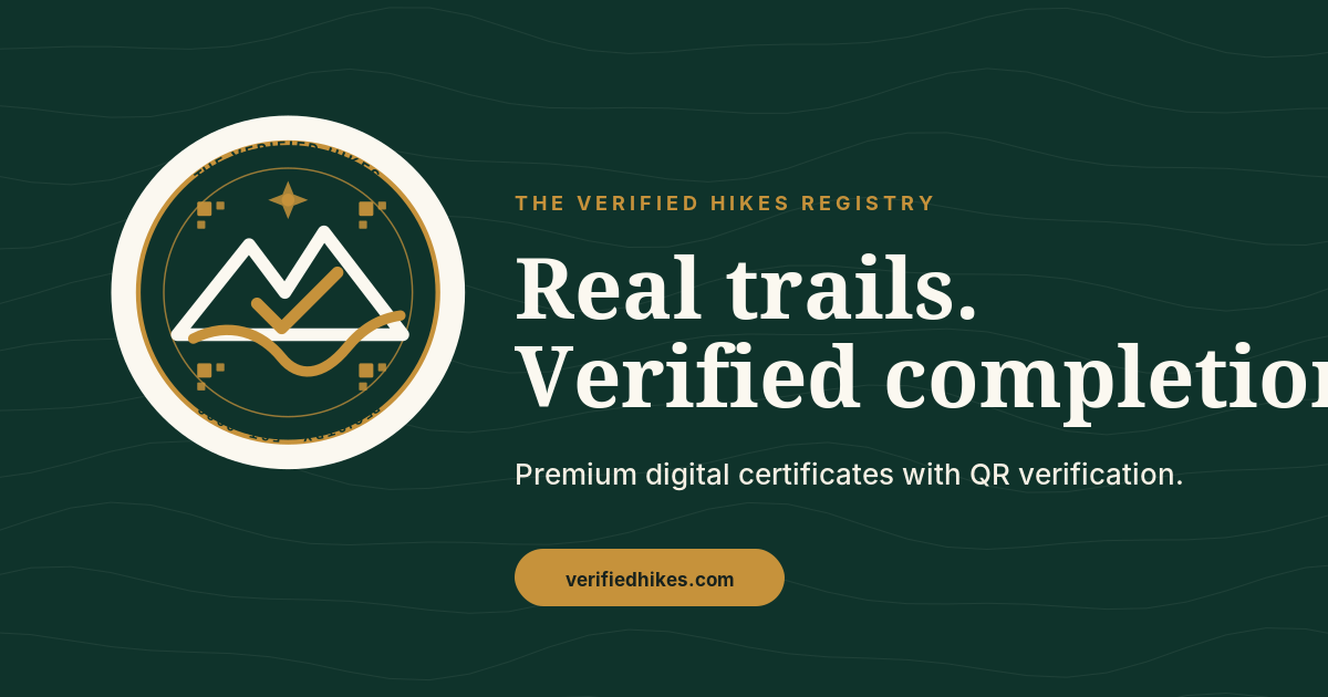 Verified Hikes Registry certificate and trail preview
